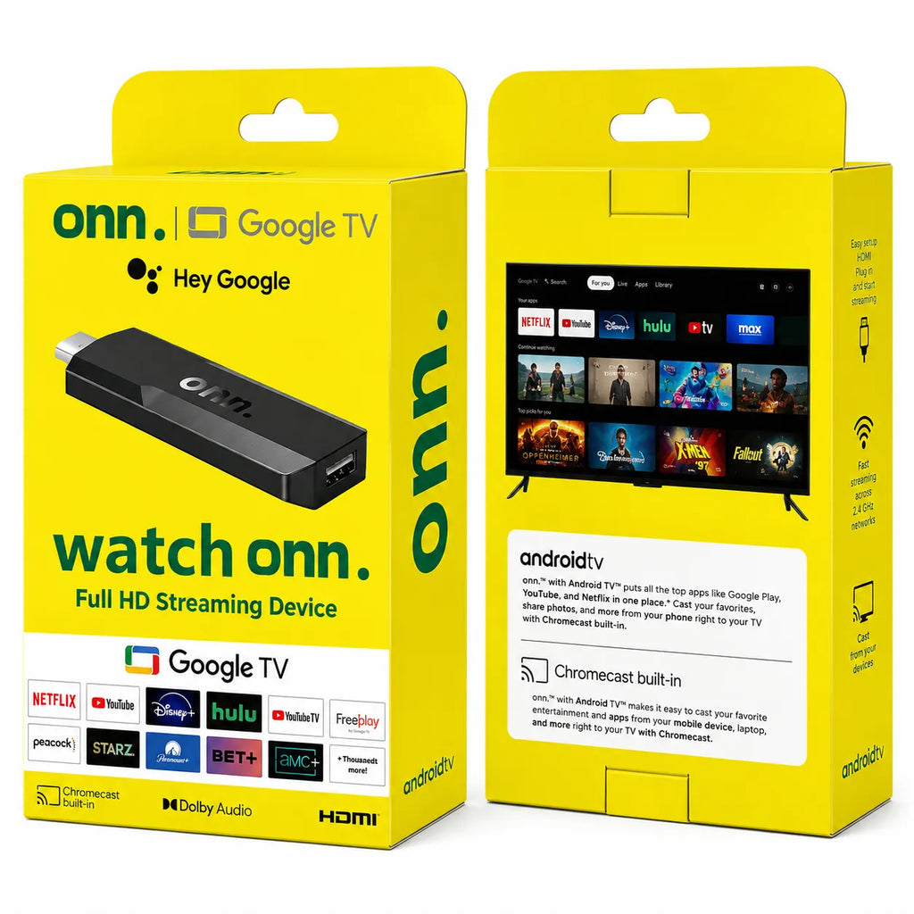 ONN Google TV Stick Full HD Android 15 Streaming HDMI WiFi Chromecast Integrato 8GB+128GB Telecomando Controllo Vocale
