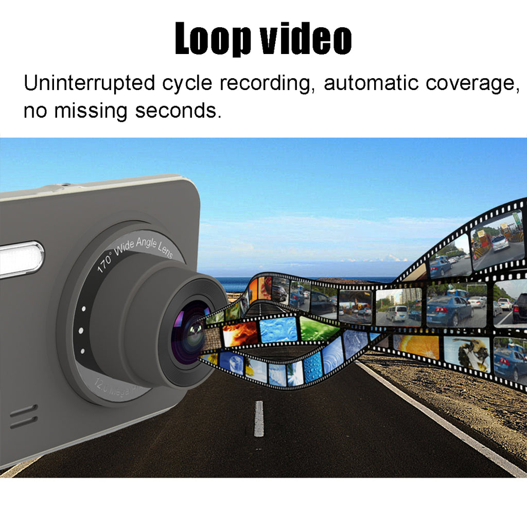 Videocamera Dashcam per auto, videoregistratore full HD 1080P con obiettivo grandangolare 170 °, sensore G, WDR, rilevamento del movimento 4 pollici