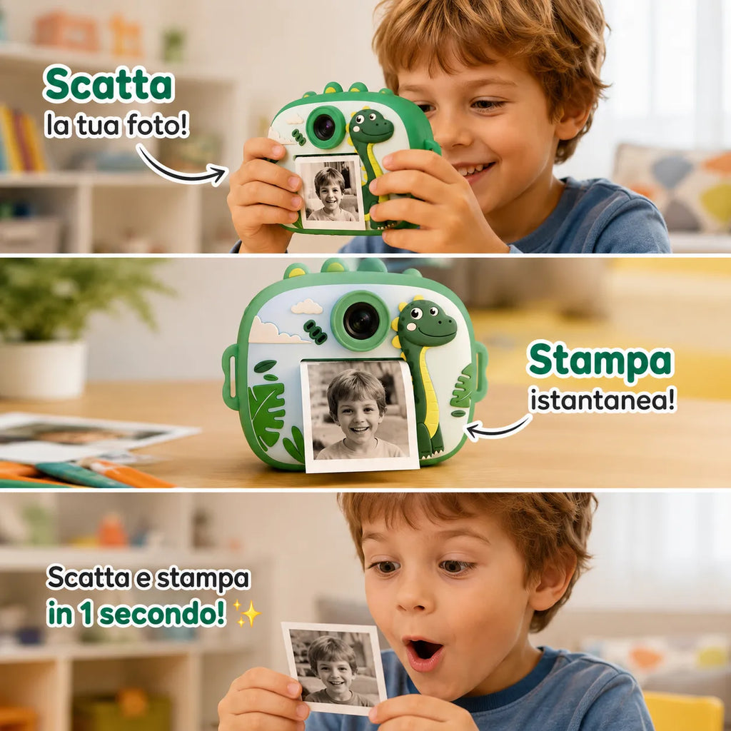 Mini Fotocamera Bambini con Stampa Istantanea – Foto e Video HD – Mini Camera Digitale Educativa con Giochi e Musica – Regalo Perfetto per Bambini e Bambine