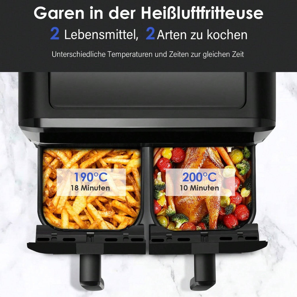 Friggitrice Tobi ad Aria Dual Zone 15L – Doppio Cestelli Indipendenti | 2400W, Touch LED, 8 Programmi, Finestra Visiva