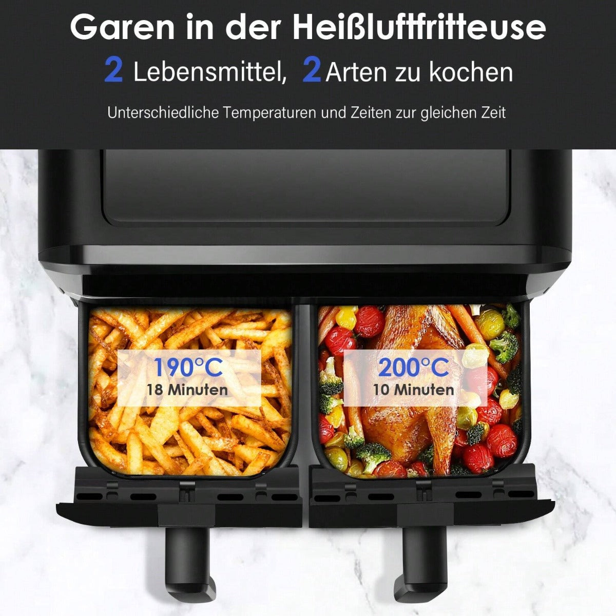 Friggitrice Tobi ad Aria Dual Zone 15L – Doppio Cestelli Indipendenti | 2400W, Touch LED, 8 Programmi, Finestra Visiva