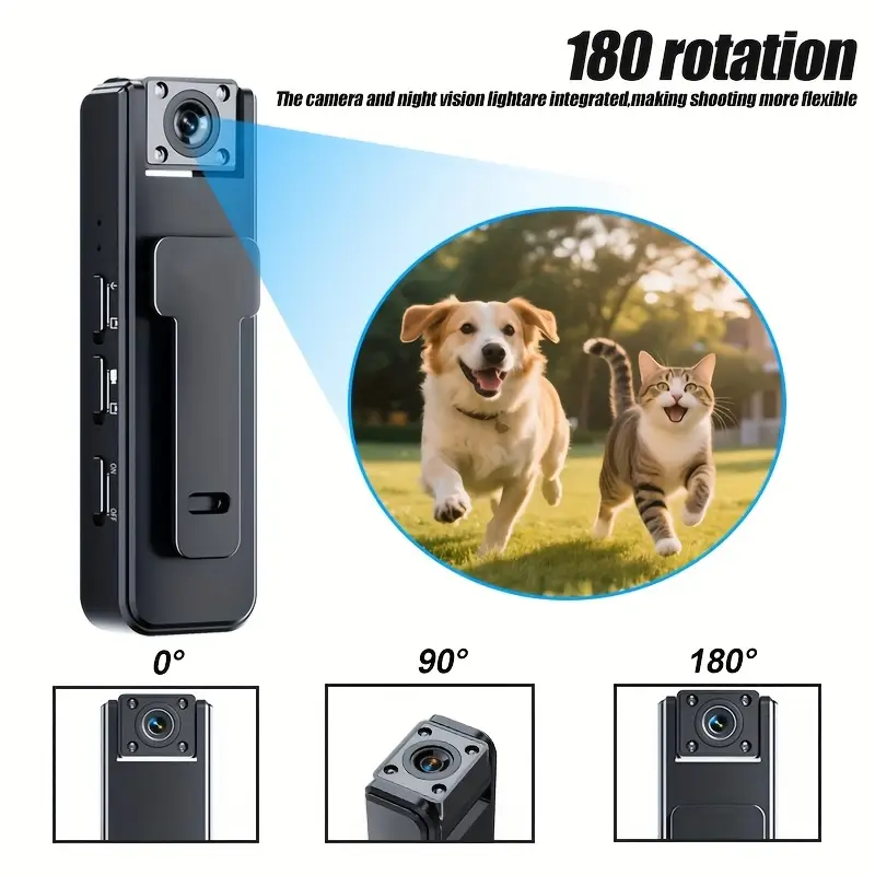 Mini Telecamera Tascabile WiFi 1080P con Visione Notturna – Videocamera Indossabile con Clip e Magnetica, Obiettivo Rotante Grandangolare, Registrazione Loop per Sicurezza, Auto e Uso Quotidiano