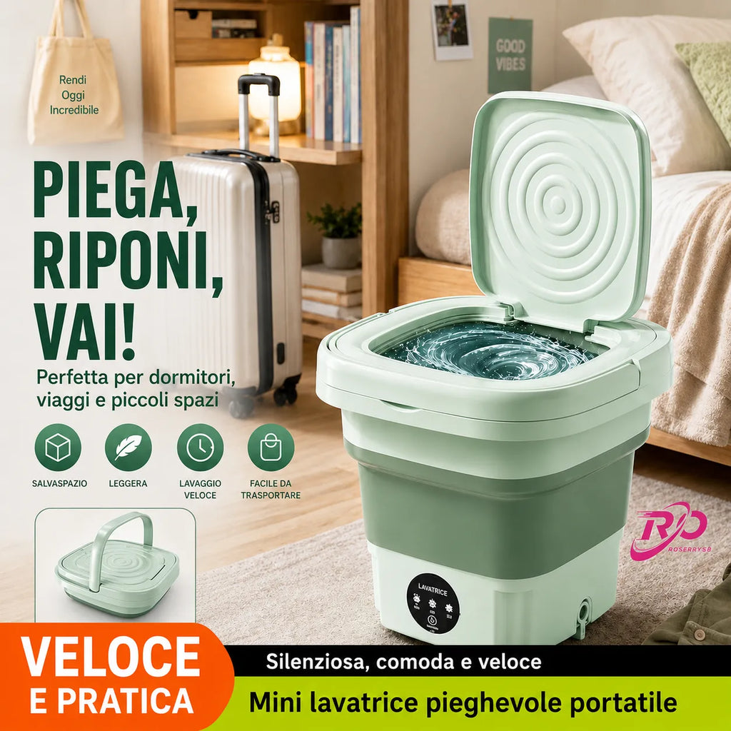 Mini Lavatrice Pieghevole Portatile 11L Multifunzione | Lavatrice Compatta da Campeggio e Viaggio | Cestello di Scarico Incluso