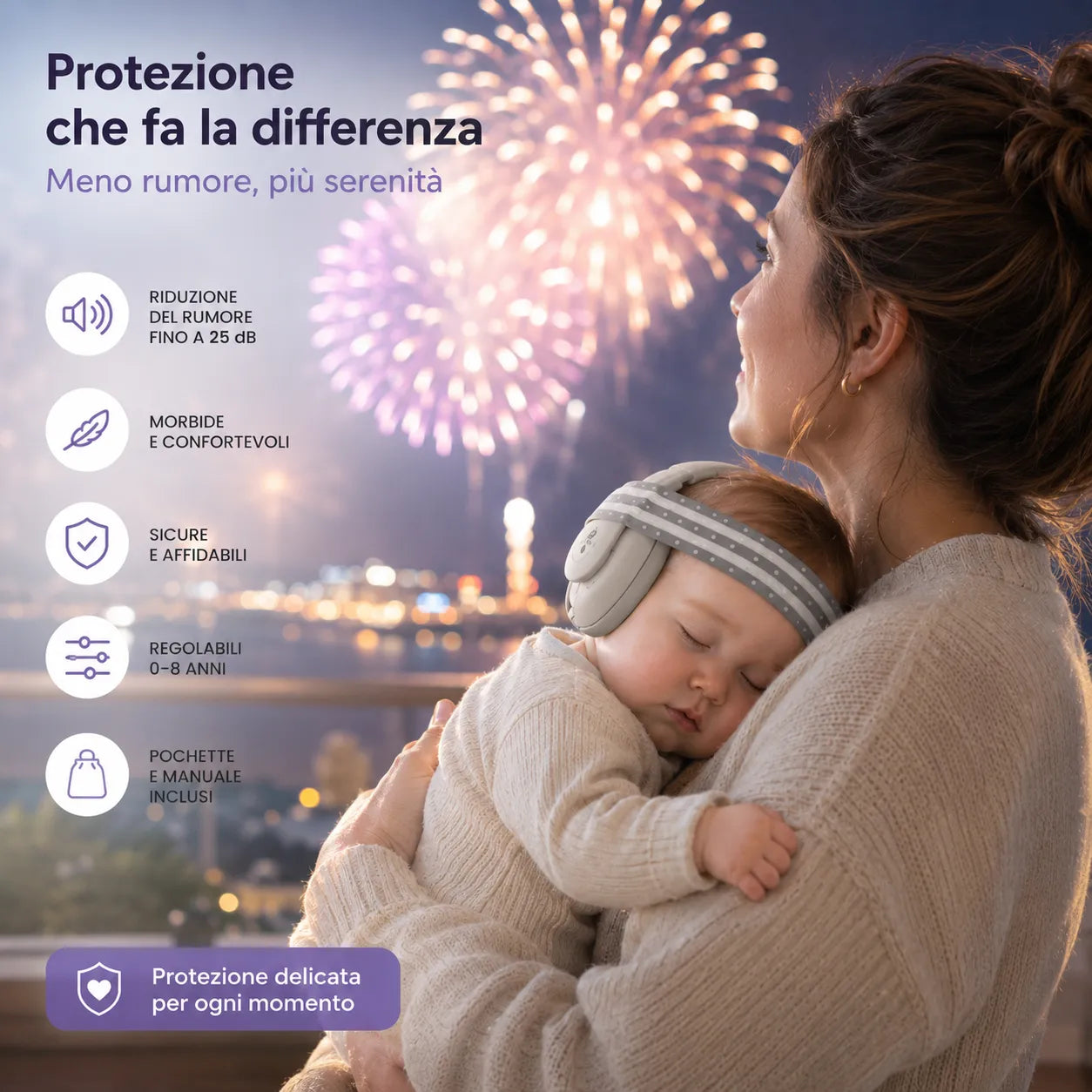Cuffie Antirumore per Bambini 0-8 Anni con Fascia Elastica Regolabile – Protezione Udito 25dB, Pieghevoli con Custodia