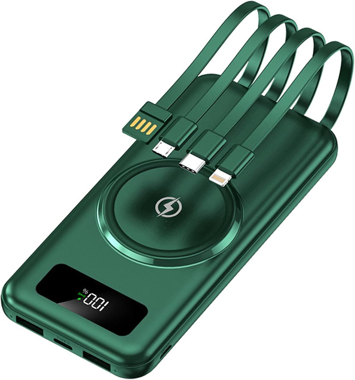 Power Bank wireless con grande capacità di 20000 mAh, alimentatore mobile con cavo integrato a ricarica rapida
