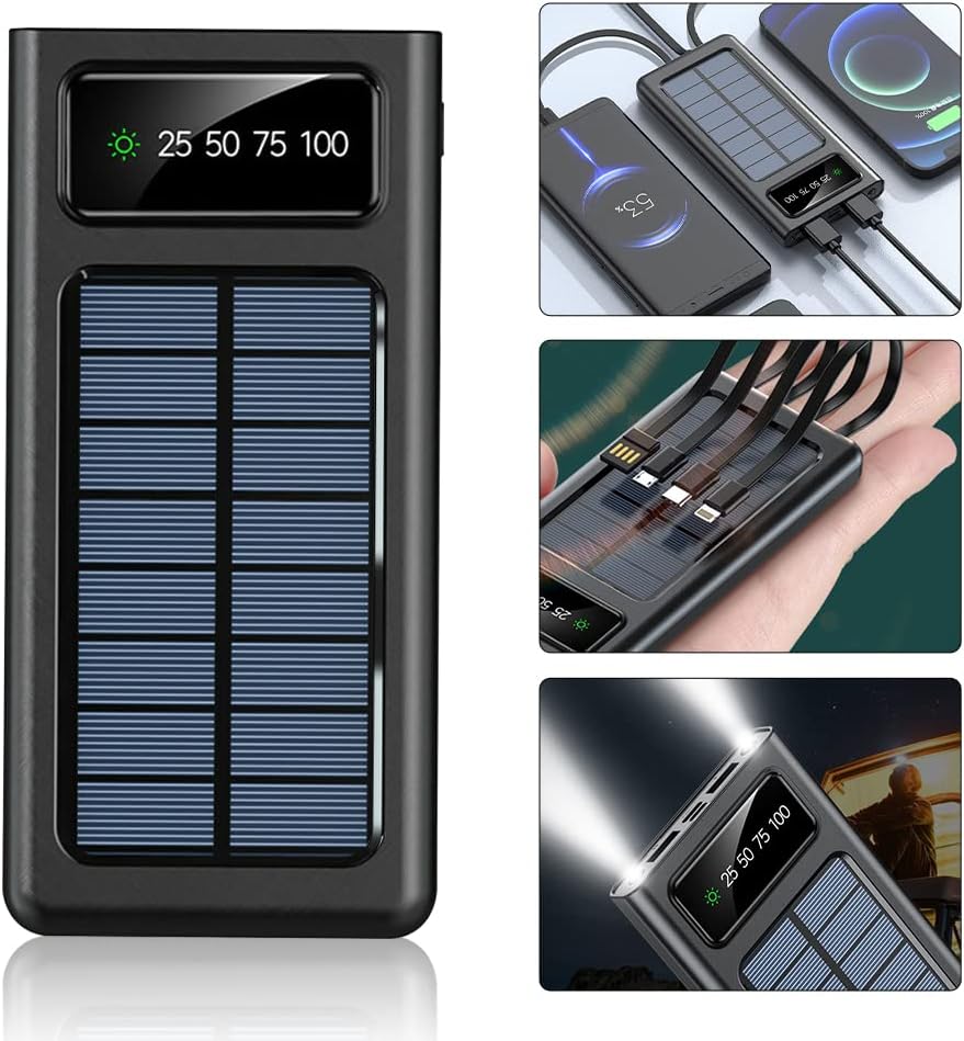 Power Bank Solare 20000mAh Ultra Capacità - Ricarica Super Veloce USB 4 in 1 con Display LED e Torcia LED Integrata