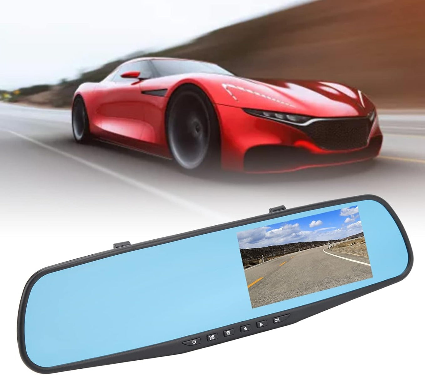 Specchietto Retrovisore Digitale con Display 4.3", Telecamera Frontale Full HD, Registrazione Video e Motion Detection