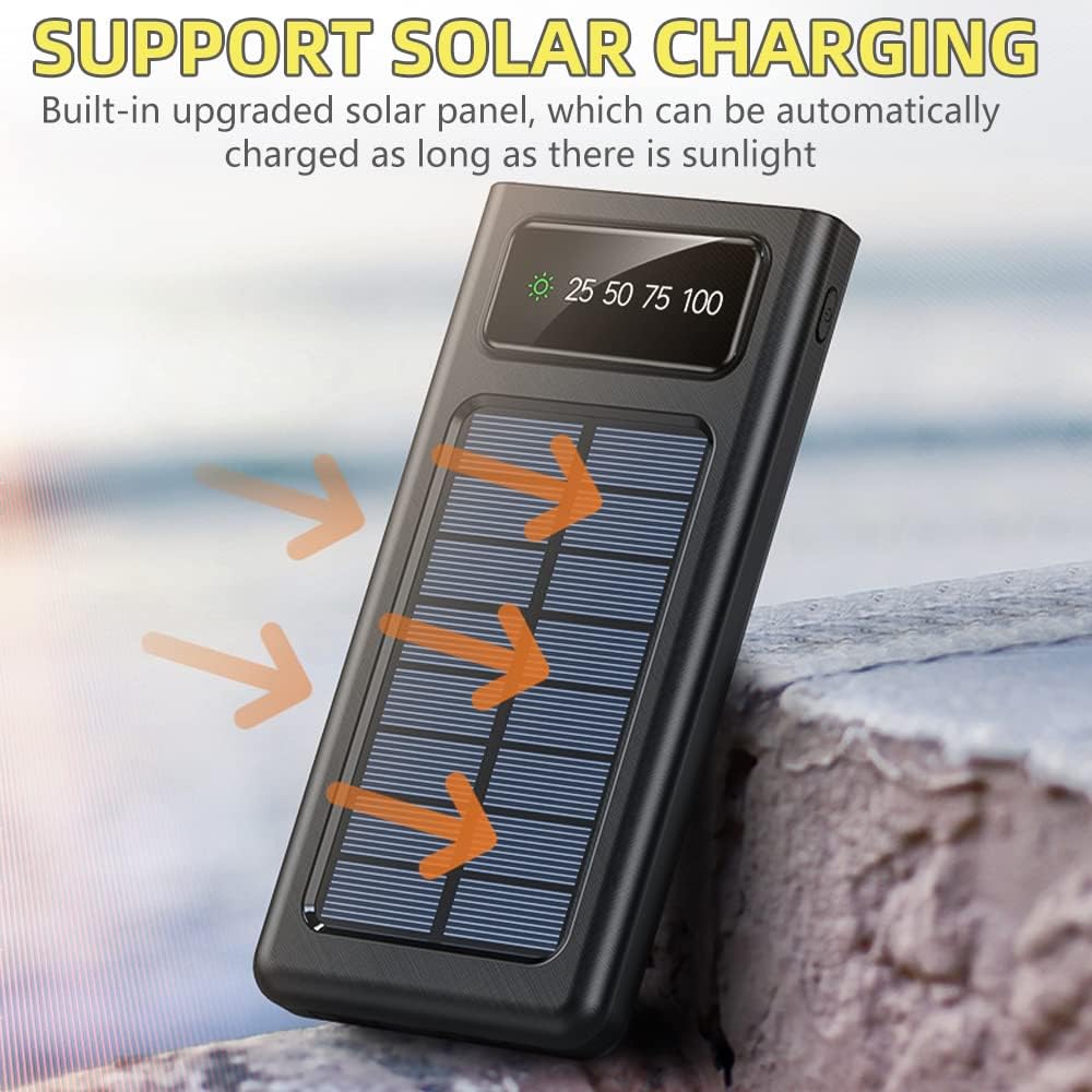 Power Bank Solare 20000mAh Ultra Capacità - Ricarica Super Veloce USB 4 in 1 con Display LED e Torcia LED Integrata