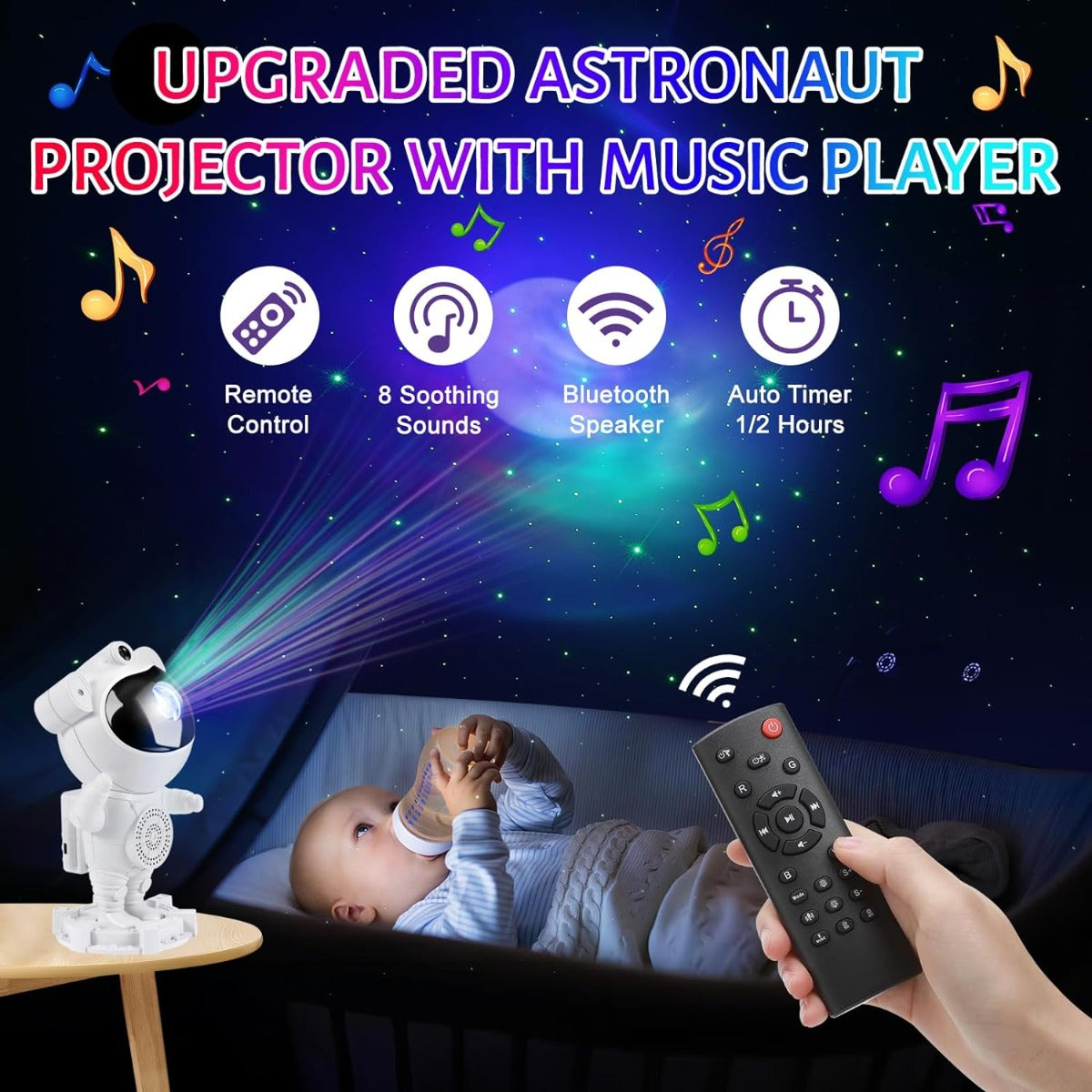 Lampada proiettore astronauta cielo stellato galassia luce notturna con audio bluetooth timer e telecomando per bambini e adulti