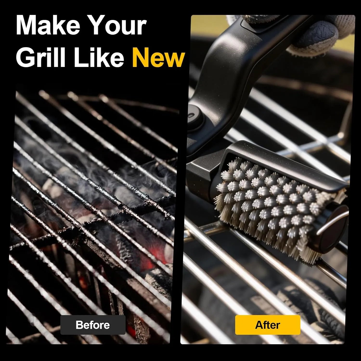 Spazzola Elettrica per Barbecue Ricaricabile USB-C – Testa Orientabile 180°, 3 Velocità, Doppia Testina in Acciaio e Lucidante, Batteria 2600mAh, Impermeabile IPX4, Pulizia Griglie BBQ