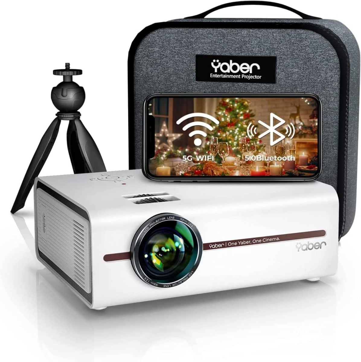 Proiettore Portatile Bluetooth Full HD 1080P – Compatibile con Smartphone iOS e Android, HDMI e USB, Mini Home Cinema