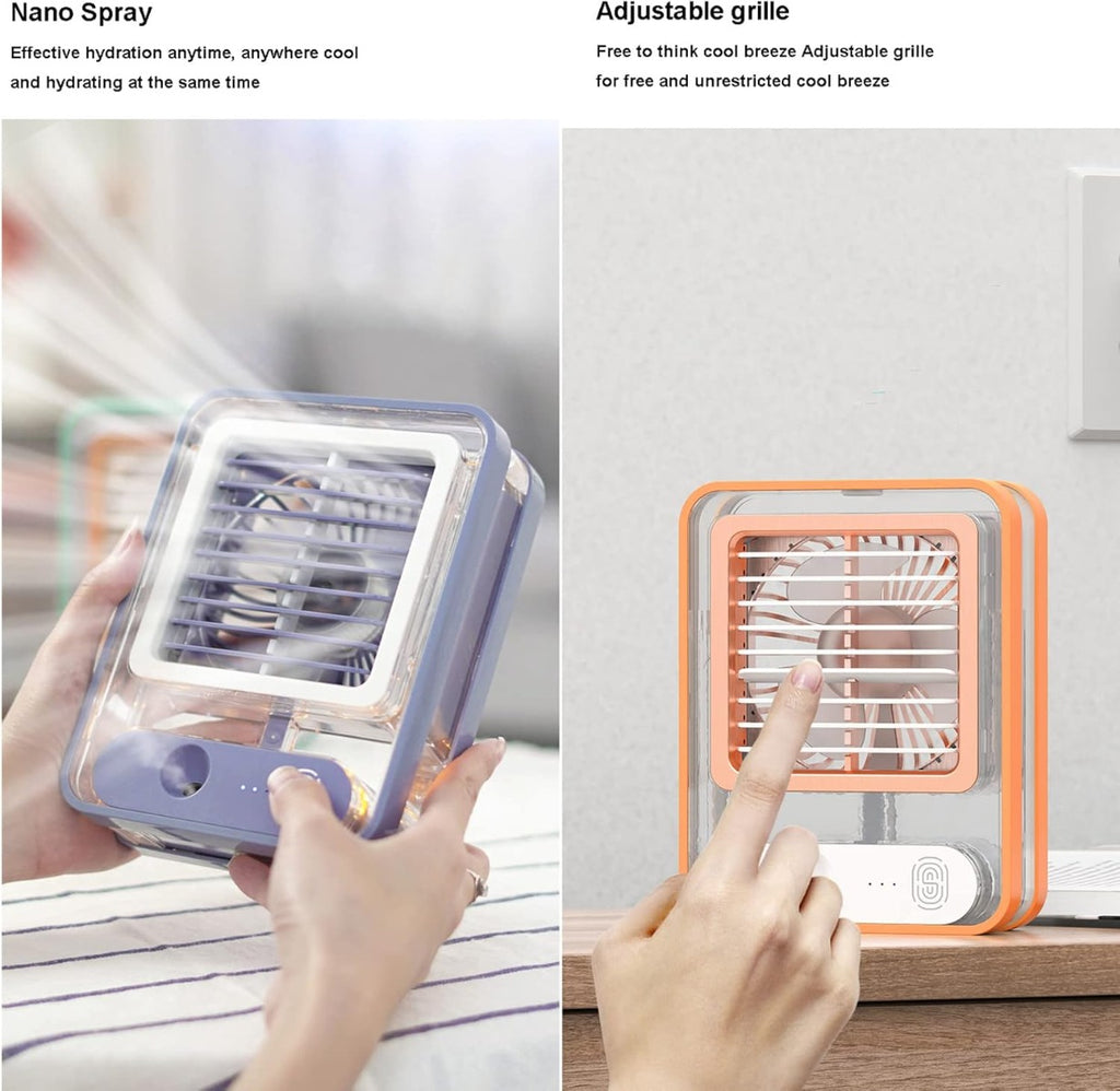 Condizionatore d'Aria Portatile da Tavolo con Umidificatore, 3 Velocità e Luce Notturna