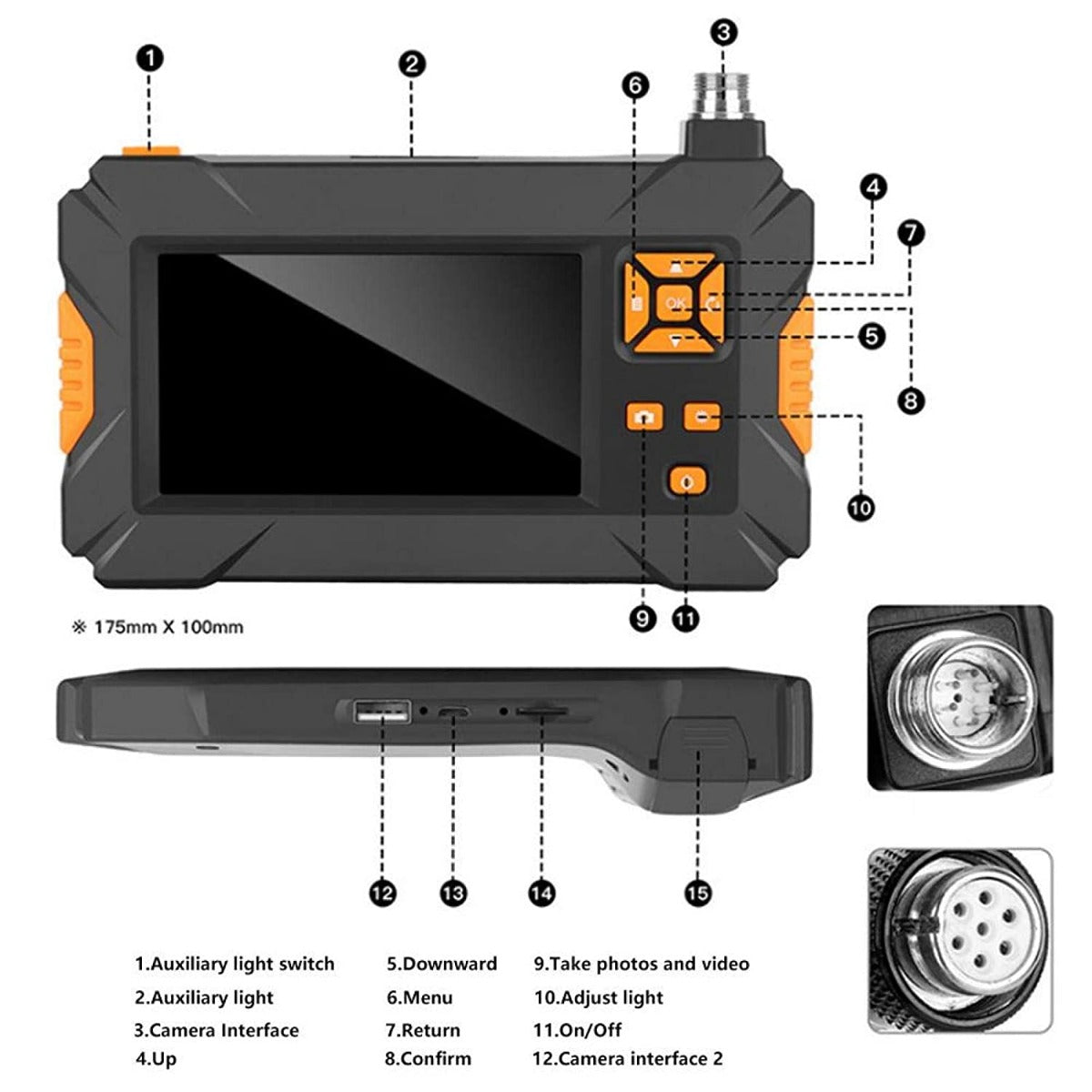 Telecamera endoscopica monitor lcd 4.3'' cavo videocamera 5m impermeabile