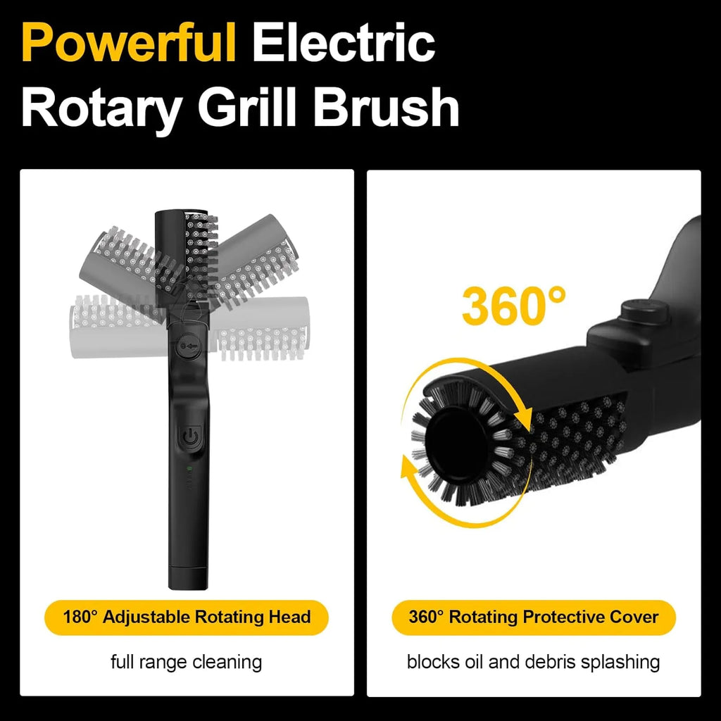 Spazzola Elettrica per Barbecue Ricaricabile USB-C – Testa Orientabile 180°, 3 Velocità, Doppia Testina in Acciaio e Lucidante, Batteria 2600mAh, Impermeabile IPX4, Pulizia Griglie BBQ