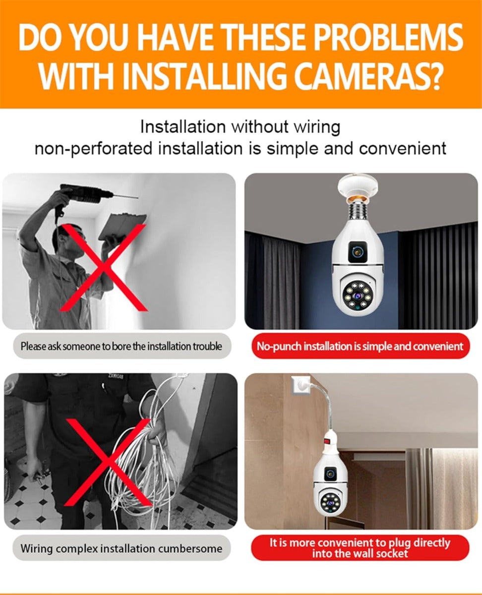 Telecamera Lampadina E27 WiFi 4MP Dual Lens YOOSEE PTZ Sicurezza Visione Notturna