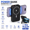 Power Bank Magnetico Wireless 30000mAh 5 in 1 con Supporto Pieghevole | Ricarica Rapida PD 22.5W QC3.0 | Wireless 15W