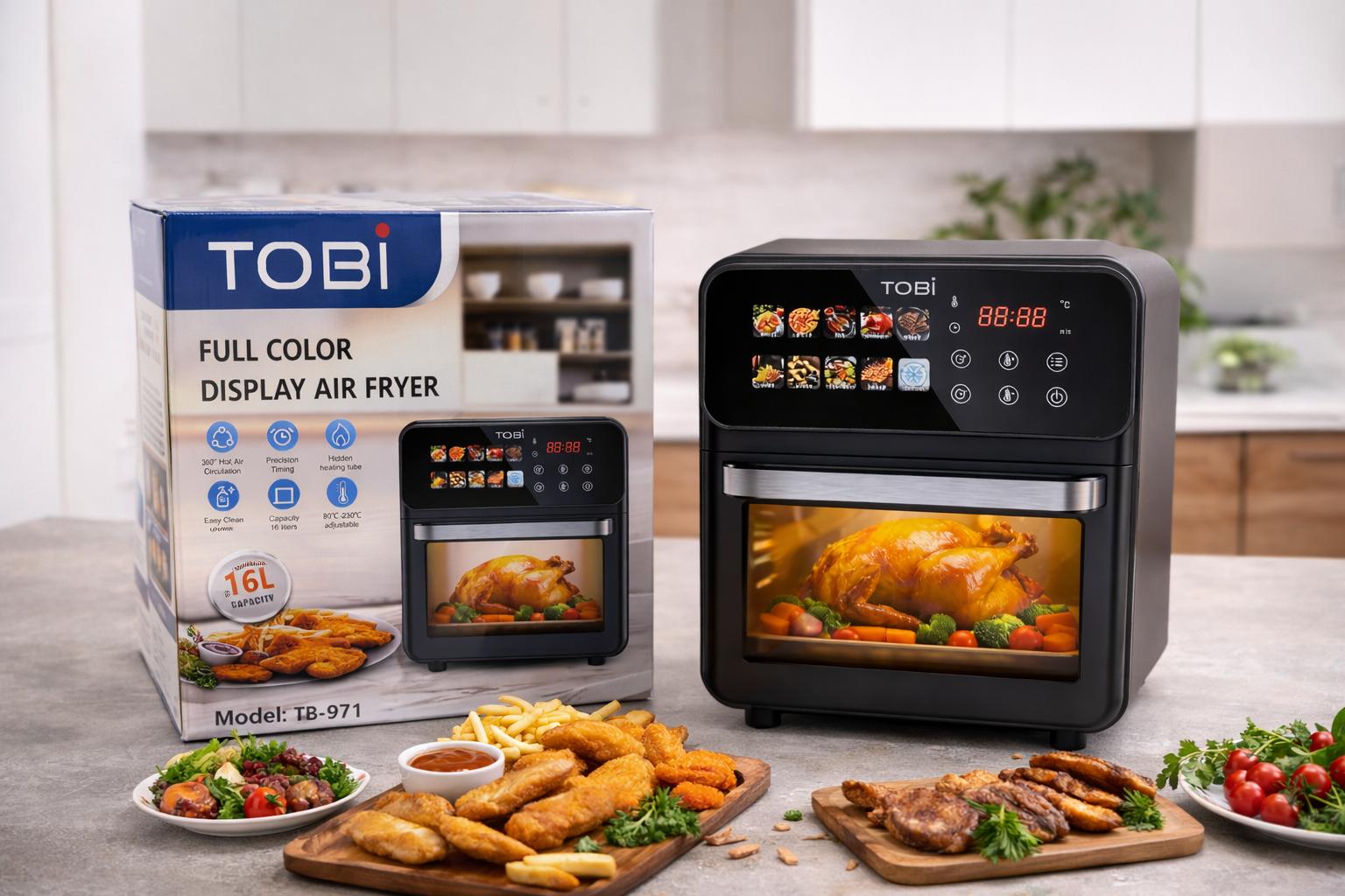 Friggitrice ad Aria 16L 2400W con Display Full Color Touch 12 Programmi Automatici  Forno Air Fryer Digitale XXL