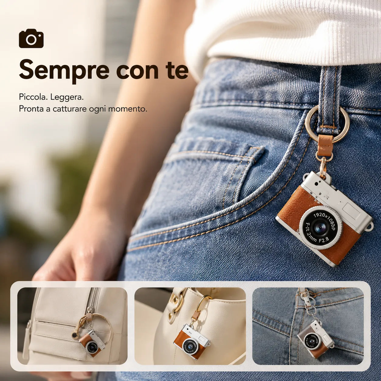 Mini Fotocamera Portachiavi HD 1080P – Nano Camera Retrò con Schermo IPS 0,96", Batteria Ricaricabile e Supporto TF fino a 128GB