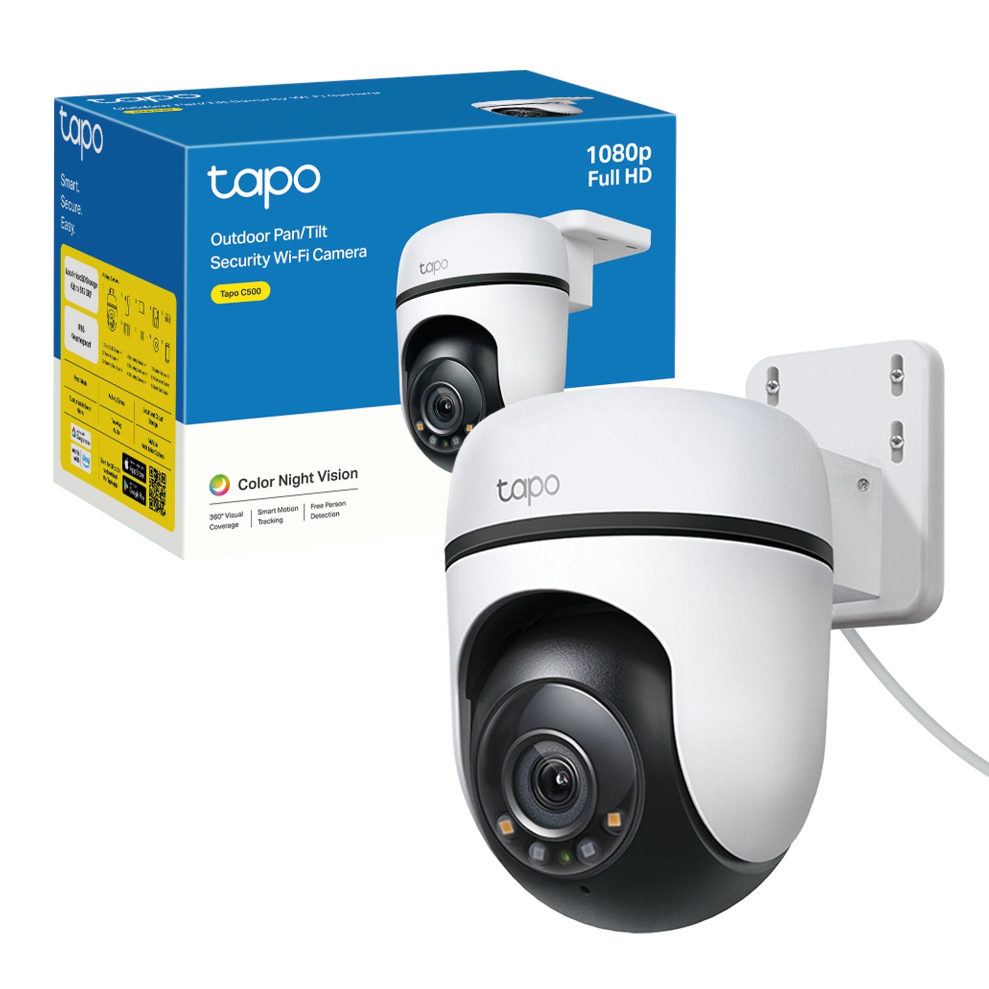 Tapo C500 Telecamera Wi-Fi Esterno 1080P FHD, 360° Visuale, Visione Notturna, ⚠️Non a batteria