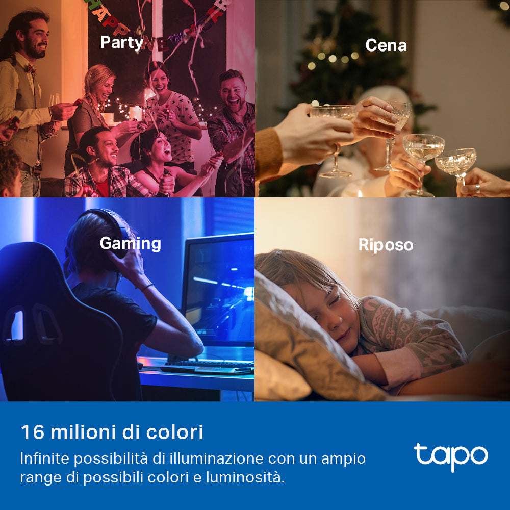 Tapo L535E Lampadina LED Smart Wi-Fi Multicolore E27, Extra-Luminosa, Controllo Vocale con Alexa, Certificata Matter, 2pz