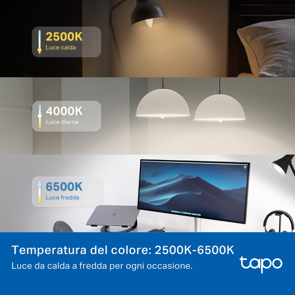 Tapo L430C Lampadina Smart Wi-Fi E14, Multicolore e Dimmerabile, Controllo Vocale con Alexa/Google TP-Link Showroom viveresmart.store & augmentedrealityoffers.com - P. IVA 02867250694 - DI PENTA ALESSIO - VIALE NETTUNO 167, 66023, FRANCAVILLA AL MARE (CH) - REA CH-438573