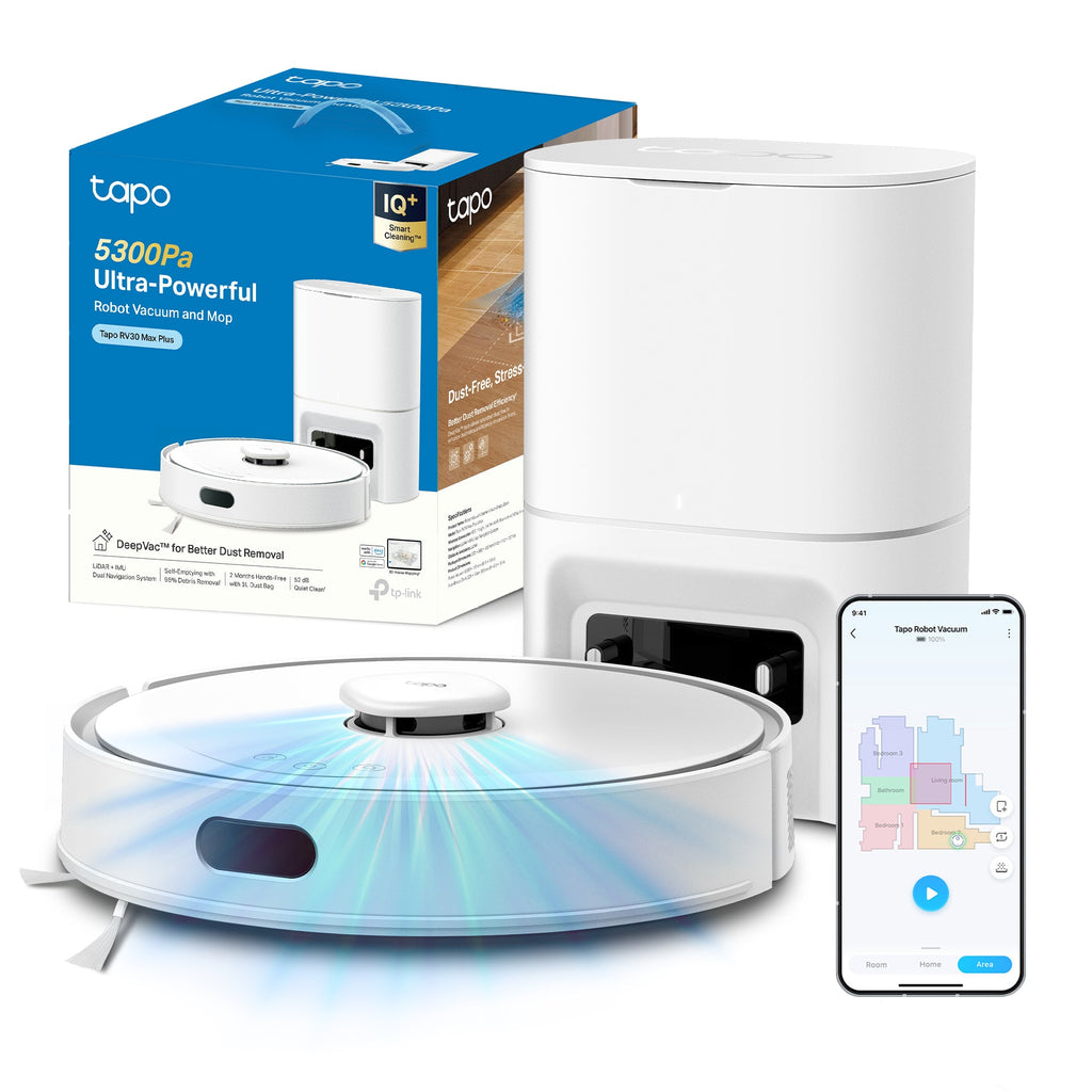 Tapo RV30 Max Plus White Robot Aspirapolvere, All-in-one, Doppia Navigazione LiDAR+IMU,⚠️Aggiungi al carrello: Un Faretto LED gratis!