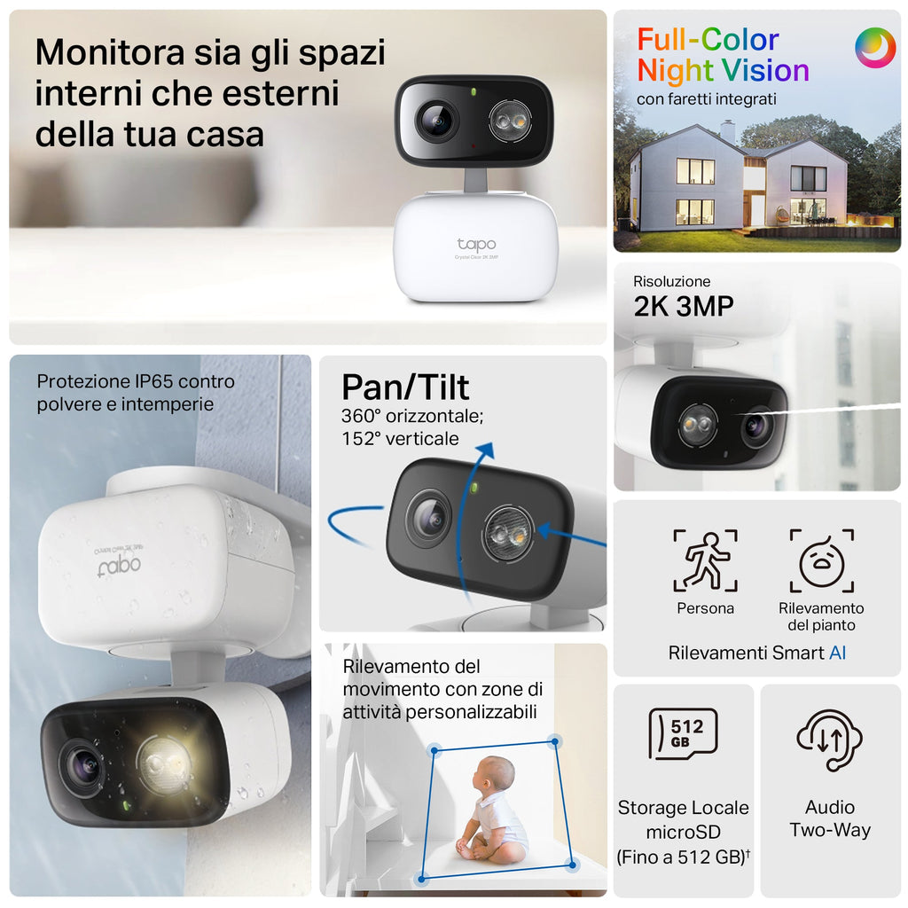 Tapo C236 Telecamera Wi-Fi Esterno/Interno 3K 5MP, Pan/Tilt, Visione Notturna a Colori, Notifiche AI, IP65 TP-Link Showroom viveresmart.store & augmentedrealityoffers.com - P. IVA 02867250694 - DI PENTA ALESSIO - VIALE NETTUNO 167, 66023, FRANCAVILLA AL MARE (CH) - REA CH-438573