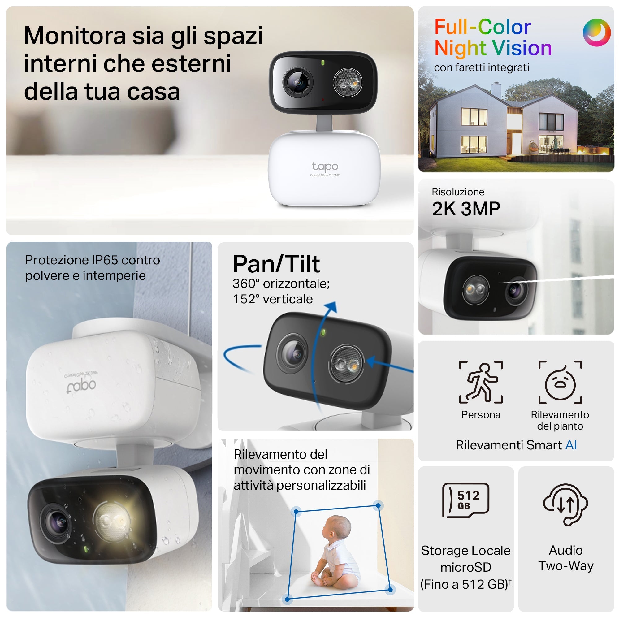 Tapo C216 Telecamera Wi-Fi Esterno/Interno 2K 3MP, 360° Visuale, Visione Notturna a Colori, ⚠️Non a batteria TP-Link Showroom viveresmart.store & augmentedrealityoffers.com - P. IVA 02867250694 - DI PENTA ALESSIO - VIALE NETTUNO 167, 66023, FRANCAVILLA AL MARE (CH) - REA CH-438573