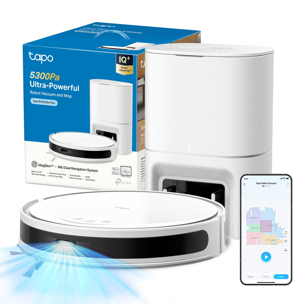 Tapo RV20 Max Plus White Robot Aspirapolvere, All-in-one, Navigazione LiDAR MagSlim,⚠️Aggiungi al carrello: Un Faretto LED gratis!