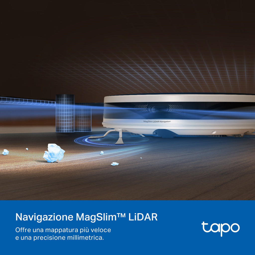 Tapo RV20 Max Plus White Robot Aspirapolvere, All-in-one, Navigazione LiDAR MagSlim,⚠️Aggiungi al carrello: Un Faretto LED gratis!