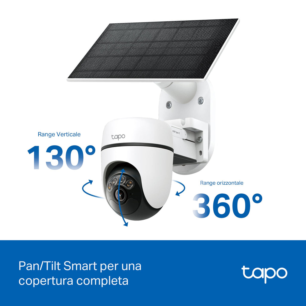 Tapo C610 KIT Telecamera WiFi Esterno 2K 3MP Senza Fili con Pannello Solare, 360° PTZ, Batteria 6700mAh, 2pz