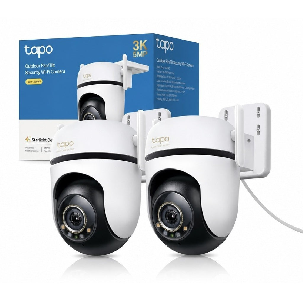 Tapo C530WS Telecamera Wi-Fi Esterno, 3K 5MP, 360° Visuale, Visione Notturna a Colori Starlight, Wi-Fi/Ethernet, 2pz, ⚠️Non a batteria