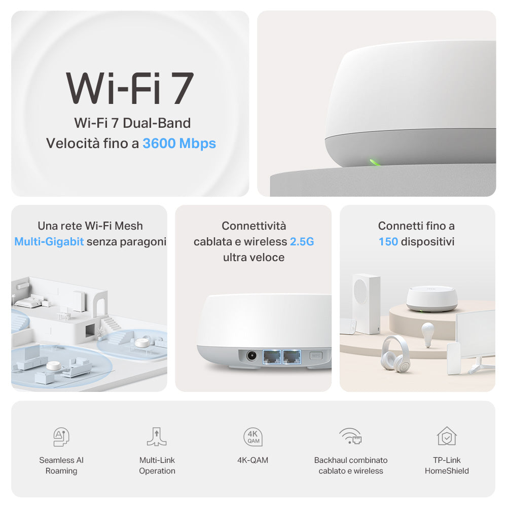 Deco BE25 Sistema Mesh Wi-Fi 7 BE3600Mbps 2 Porte 2.5Gbps, 1pz
