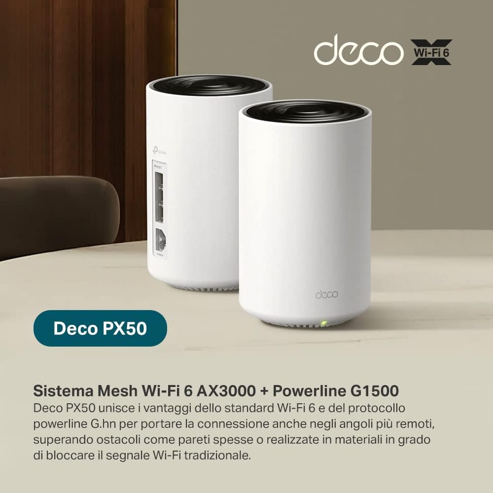 Deco PX50 Sistema Mesh Wi-Fi 6 AX3000 + Powerline G.hn G1500, 3pz