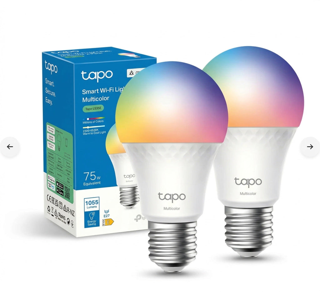 Tapo L535E Lampadina LED Smart Wi-Fi Multicolore E27, Extra-Luminosa, Controllo Vocale con Alexa, Certificata Matter, 2pz