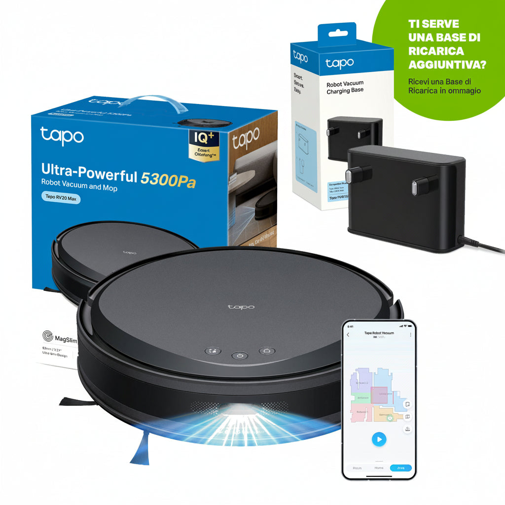 Tapo RV20 Max Robot Aspirapolvere, Navigazione LiDAR MagSlim, ⚠️Aggiungi la Base di Ricarica RVB102 al carrello TP-Link Showroom viveresmart.store & augmentedrealityoffers.com - P. IVA 02867250694 - DI PENTA ALESSIO - VIALE NETTUNO 167, 66023, FRANCAVILLA AL MARE (CH) - REA CH-438573
