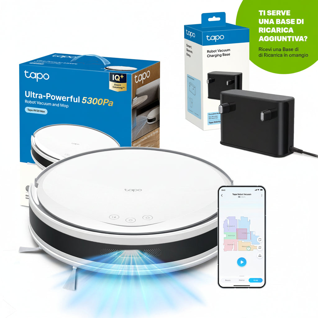 Tapo RV20 Max White Robot Aspirapolvere, Navigazione LiDAR MagSlim, ⚠️Aggiungi la Base di Ricarica RVB102 al carrello TP-Link Showroom viveresmart.store & augmentedrealityoffers.com - P. IVA 02867250694 - DI PENTA ALESSIO - VIALE NETTUNO 167, 66023, FRANCAVILLA AL MARE (CH) - REA CH-438573