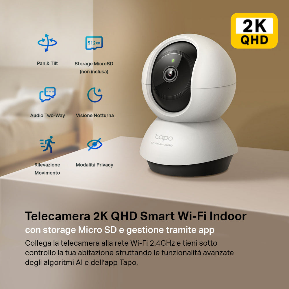 Tapo C220 Telecamera Wi-Fi Interno 2K 4MP, 360° Visuale