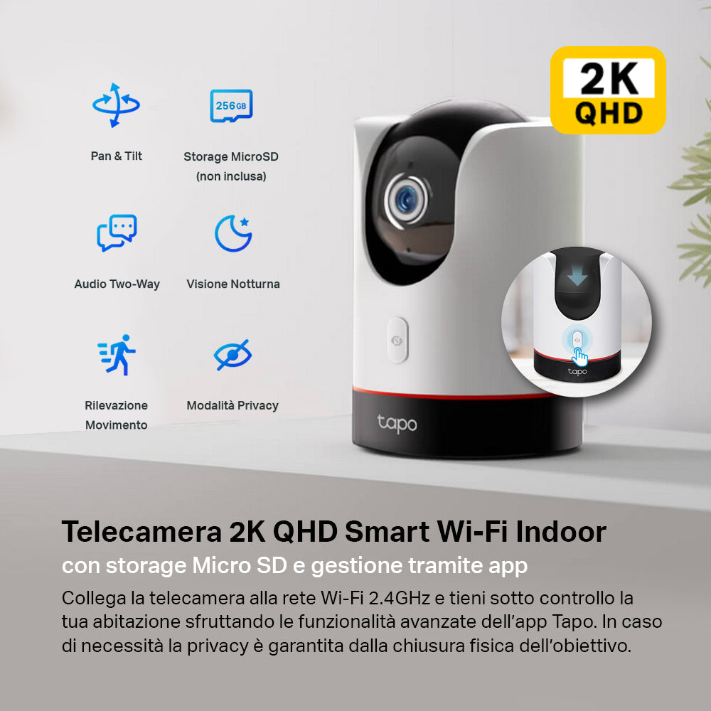 Tapo C225 Telecamera Wi-Fi Interno 2K 4MP, 360° Visuale, Rilevazione e Notifiche Smart AI TP-Link Showroom viveresmart.store & augmentedrealityoffers.com - P. IVA 02867250694 - DI PENTA ALESSIO - VIALE NETTUNO 167, 66023, FRANCAVILLA AL MARE (CH) - REA CH-438573