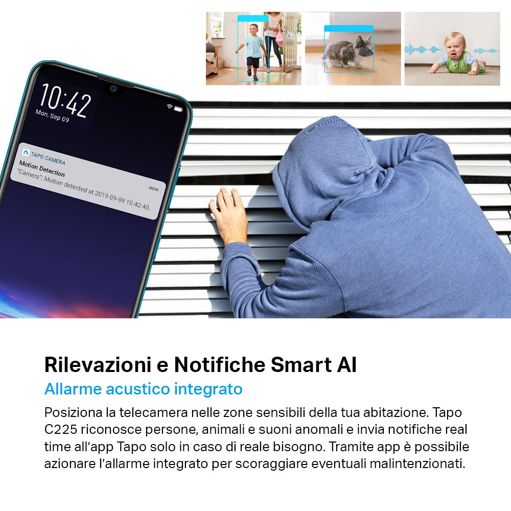 Tapo C225 Telecamera Wi-Fi Interno 2K 4MP, 360° Visuale, Rilevazione e Notifiche Smart AI TP-Link Showroom viveresmart.store & augmentedrealityoffers.com - P. IVA 02867250694 - DI PENTA ALESSIO - VIALE NETTUNO 167, 66023, FRANCAVILLA AL MARE (CH) - REA CH-438573