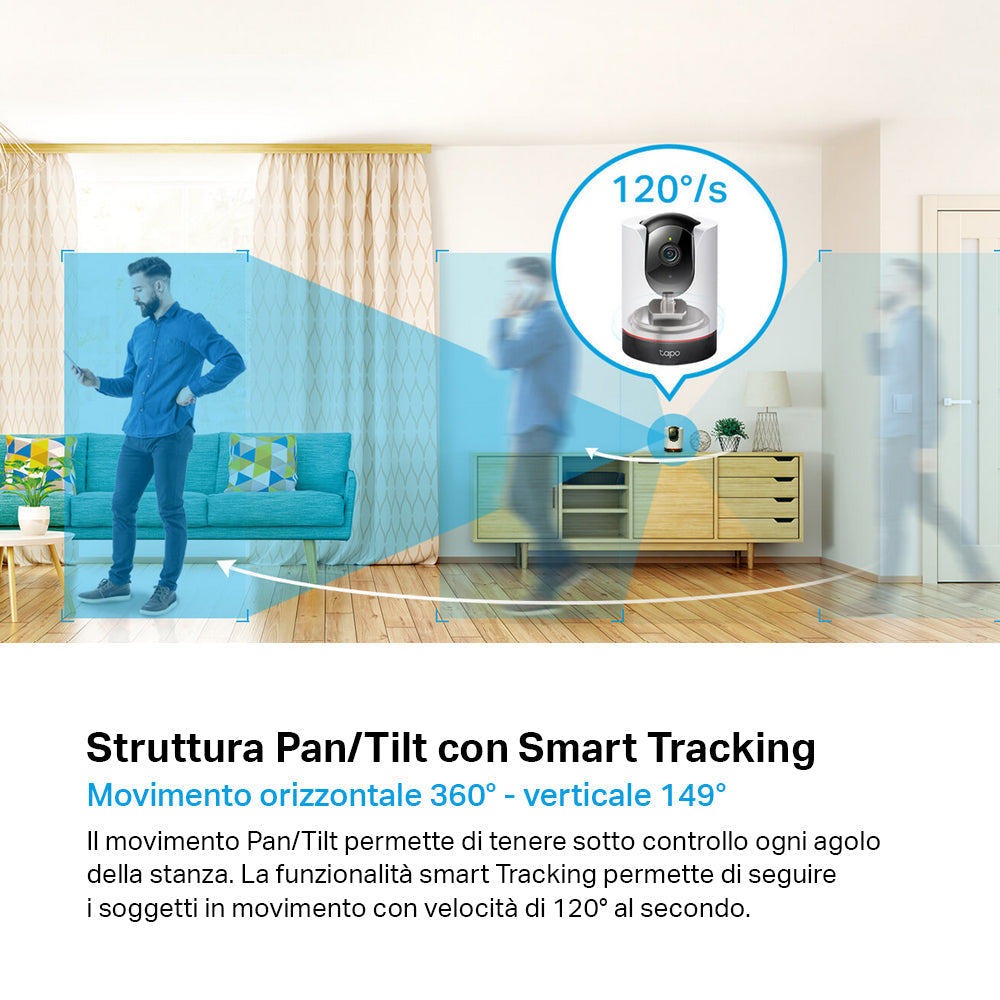 Tapo C225 Telecamera Wi-Fi Interno 2K 4MP, 360° Visuale, Rilevazione e Notifiche Smart AI TP-Link Showroom viveresmart.store & augmentedrealityoffers.com - P. IVA 02867250694 - DI PENTA ALESSIO - VIALE NETTUNO 167, 66023, FRANCAVILLA AL MARE (CH) - REA CH-438573