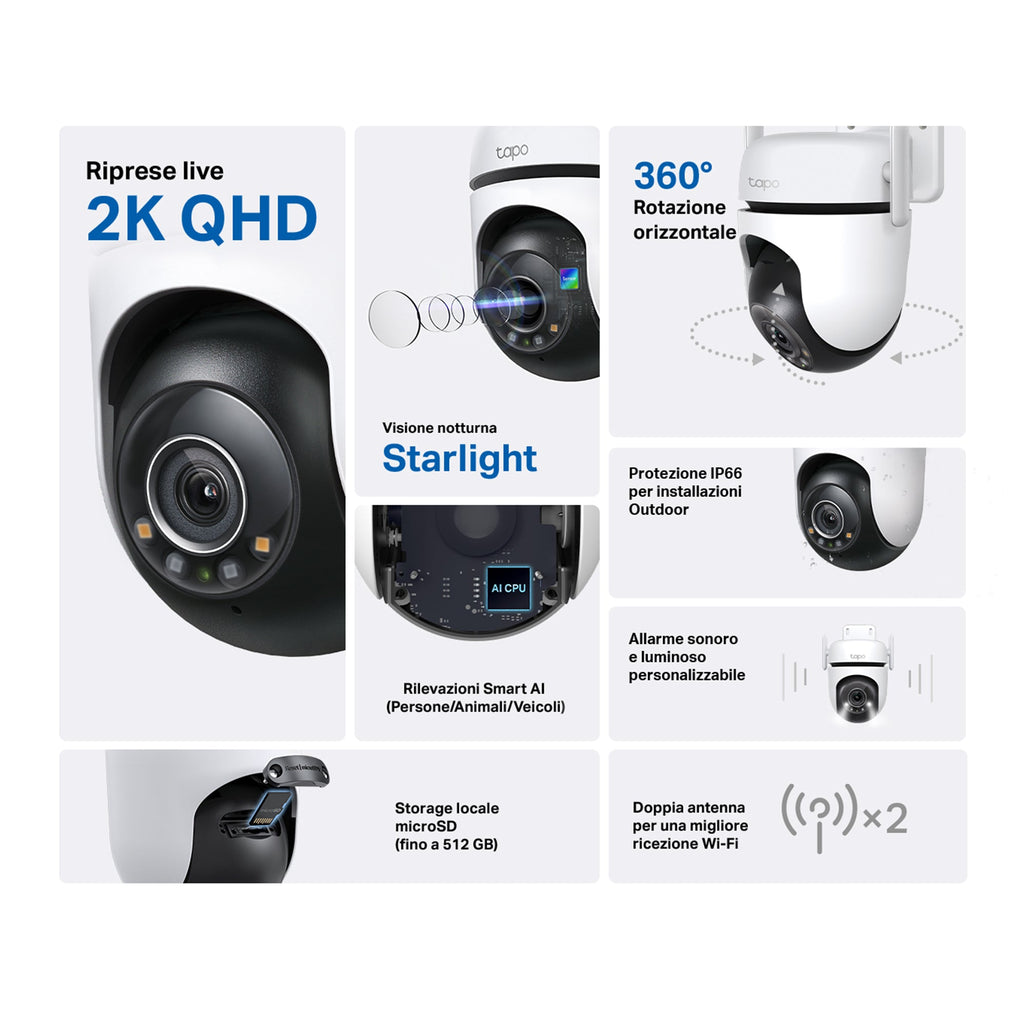 Tapo C520WS Telecamera Wi-Fi Esterno 2K 4MP, 360° Visuale, Visione Notturna a Colori Starlight, Wi-Fi/Ethernet, ⚠️Non a batteria TP-Link Showroom viveresmart.store & augmentedrealityoffers.com - P. IVA 02867250694 - DI PENTA ALESSIO - VIALE NETTUNO 167, 66023, FRANCAVILLA AL MARE (CH) - REA CH-438573
