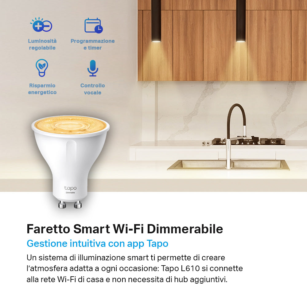 Tapo L610 Faretto LED Smart Wi-Fi Dimmerabile GU10, Controllo Vocale con Alexa, 4pz TP-Link Showroom viveresmart.store & augmentedrealityoffers.com - P. IVA 02867250694 - DI PENTA ALESSIO - VIALE NETTUNO 167, 66023, FRANCAVILLA AL MARE (CH) - REA CH-438573