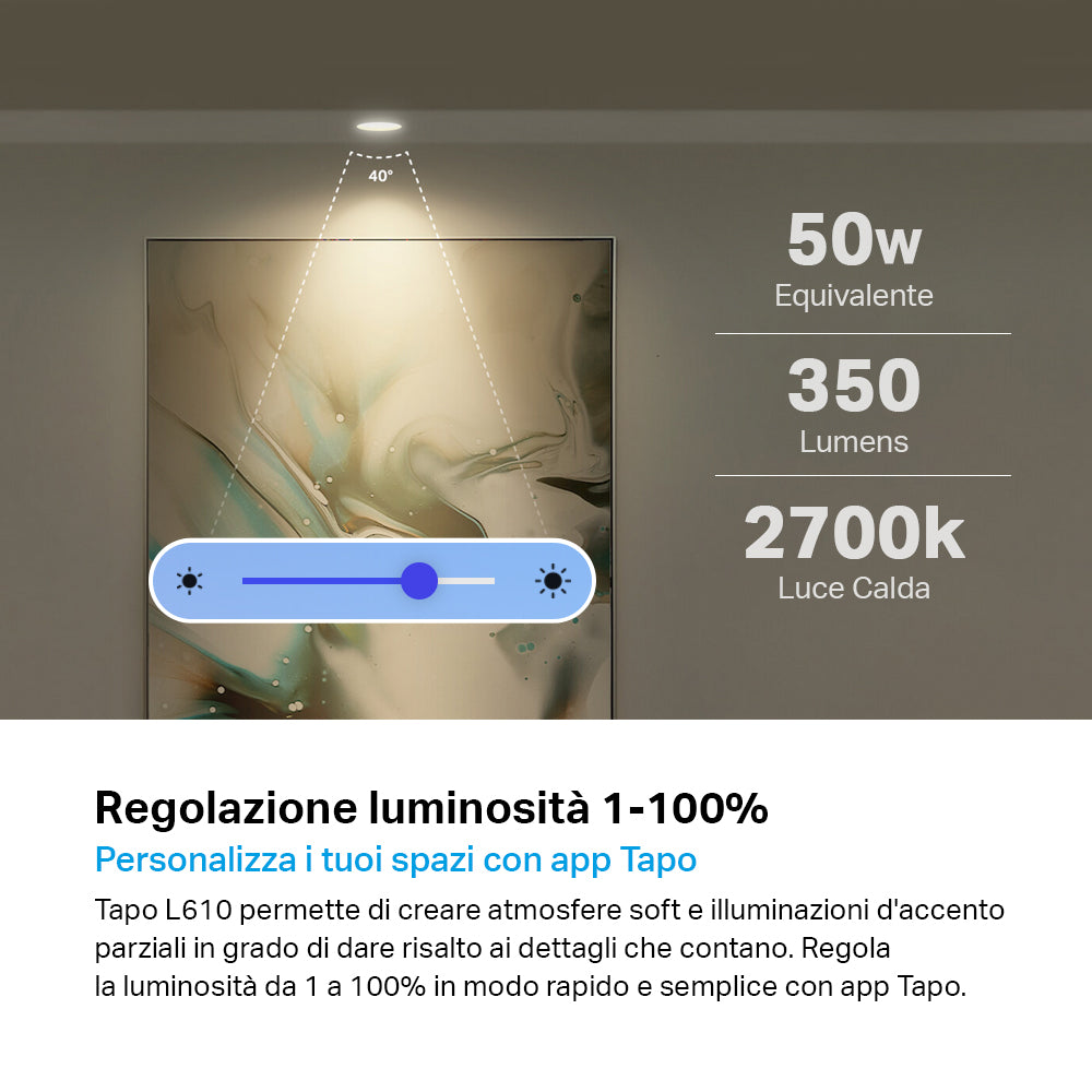 Tapo L610 Faretto LED Smart Wi-Fi Dimmerabile GU10, Controllo Vocale con Alexa TP-Link Showroom viveresmart.store & augmentedrealityoffers.com - P. IVA 02867250694 - DI PENTA ALESSIO - VIALE NETTUNO 167, 66023, FRANCAVILLA AL MARE (CH) - REA CH-438573