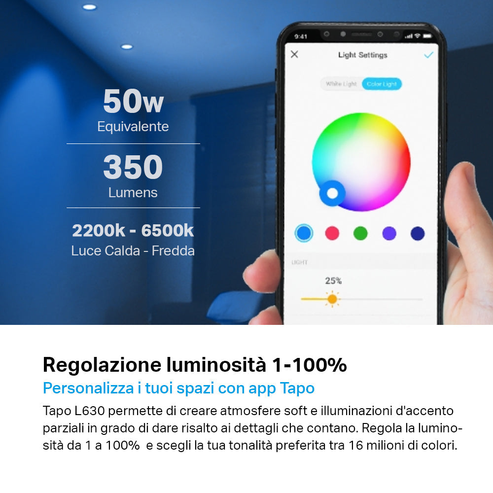 Tapo L630 Faretto LED Smart Wi-Fi Multicolore GU10, Controllo Vocale con Alexa, 4pz TP-Link Showroom viveresmart.store & augmentedrealityoffers.com - P. IVA 02867250694 - DI PENTA ALESSIO - VIALE NETTUNO 167, 66023, FRANCAVILLA AL MARE (CH) - REA CH-438573