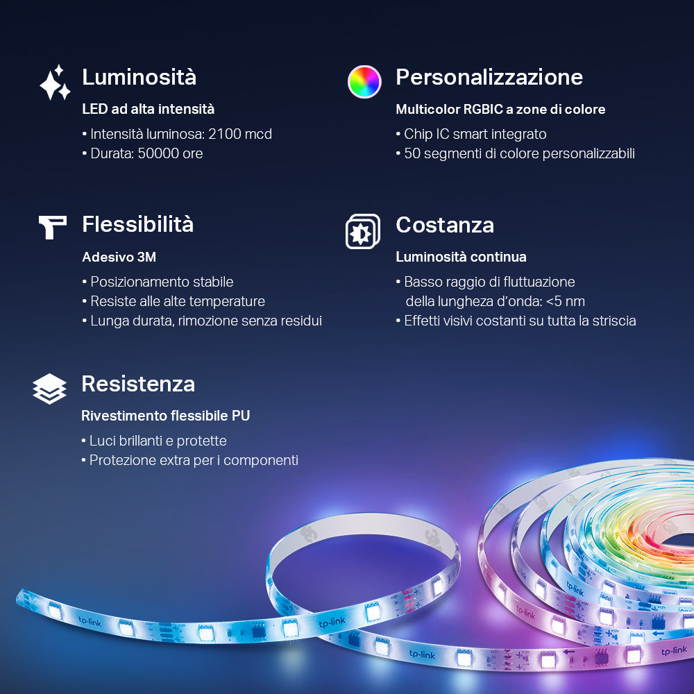 Tapo L920-5 Striscia LED Smart Wi-Fi Multicolore 5m, Zone Colore, Rivestimento Esterno, Controllo Vocale con Alexa TP-Link Showroom viveresmart.store & augmentedrealityoffers.com - P. IVA 02867250694 - DI PENTA ALESSIO - VIALE NETTUNO 167, 66023, FRANCAVILLA AL MARE (CH) - REA CH-438573