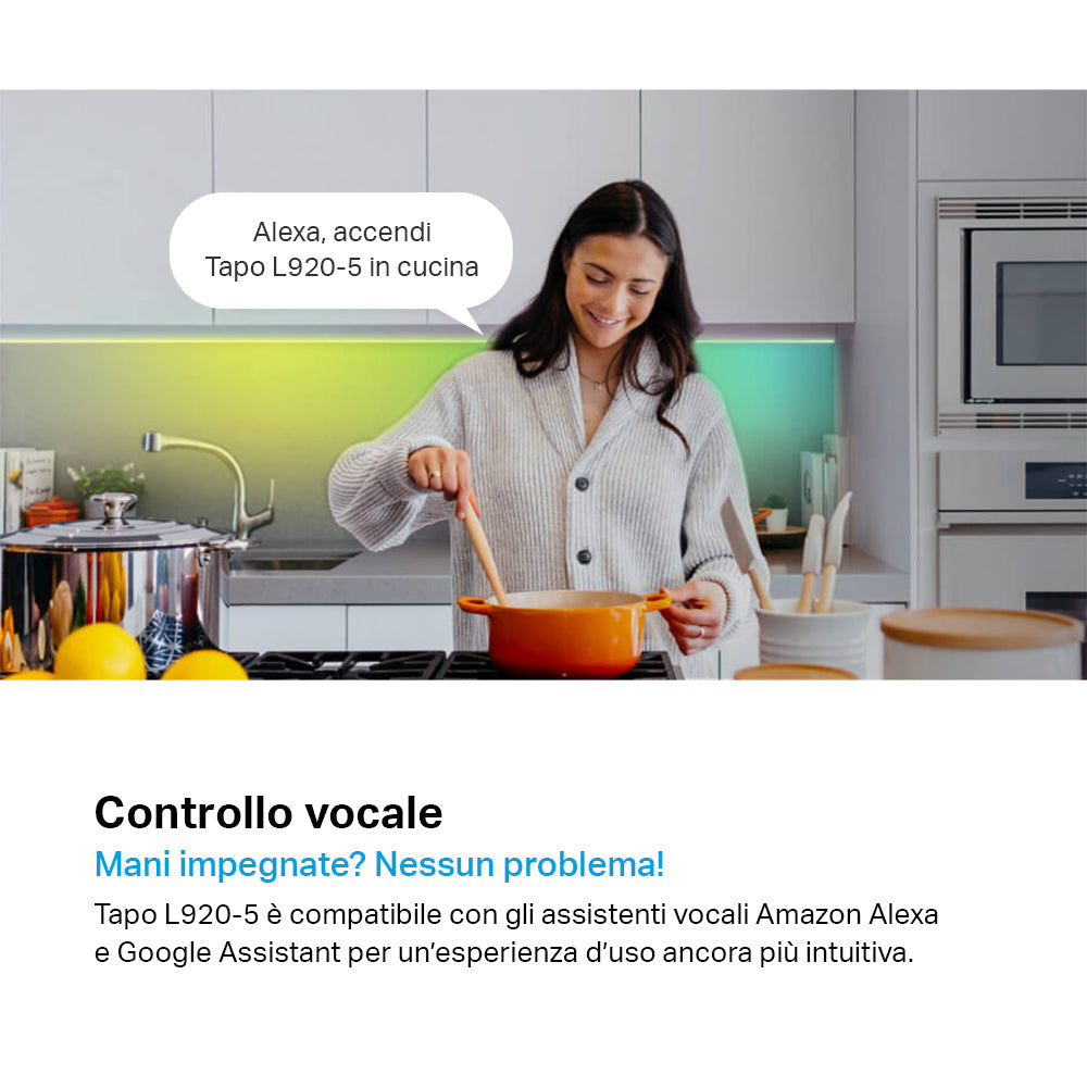 Tapo L920-5 Striscia LED Smart Wi-Fi Multicolore 5m, Zone Colore, Rivestimento Esterno, Controllo Vocale con Alexa TP-Link Showroom viveresmart.store & augmentedrealityoffers.com - P. IVA 02867250694 - DI PENTA ALESSIO - VIALE NETTUNO 167, 66023, FRANCAVILLA AL MARE (CH) - REA CH-438573
