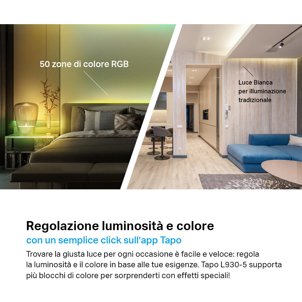 Tapo L930-5 Striscia LED Smart Wi-Fi Multicolore 5m, Extra-Luminosa, Zone Colore, Rivestimento Esterno, Controllo Vocale con Alexa