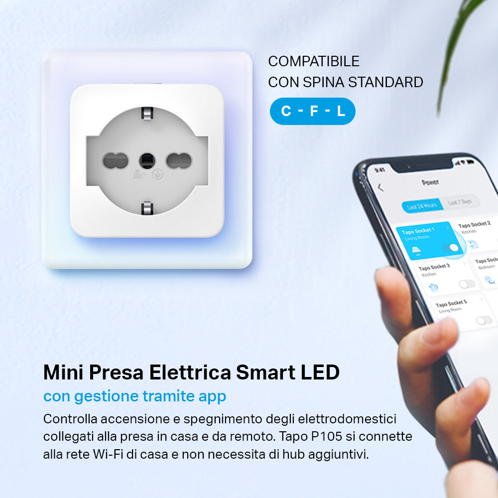 Tapo P105 Presa Smart Wi-Fi Italiana Tipo C-F-L 10A, Controllo Vocale con Alexa, 2pz