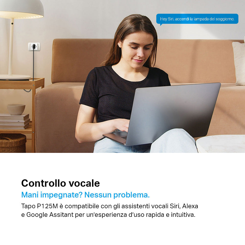 Tapo P125M Presa Smart Wi-Fi Italiana Tipo C-F-L 10A, Monitoraggio Consumi, Controllo Vocale con Alexa, Certificata Matter